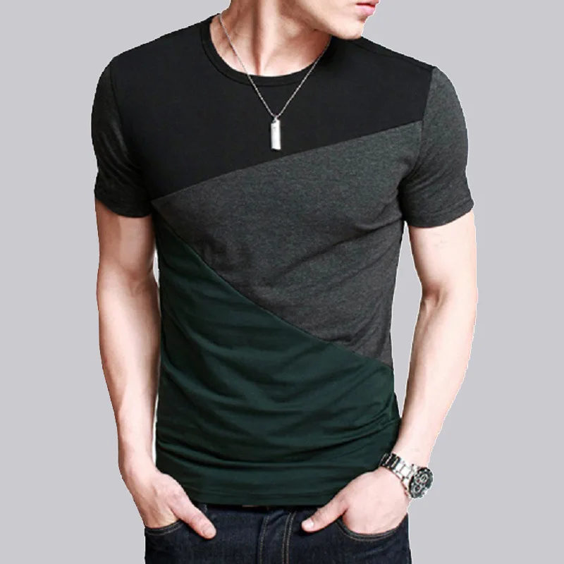 

New men's short sleeve t-shirt men's splicing round neck top