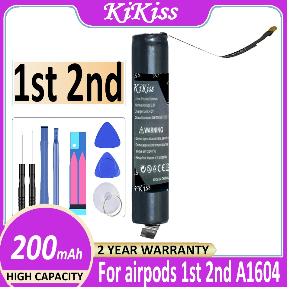 

200mAh KiKiss Replacement Battery For Airpods 1st 2nd A1604 A1523 A1722 A2032 A2031 Air Pods 1 Air Pods 2 GOKY93mWhA1604