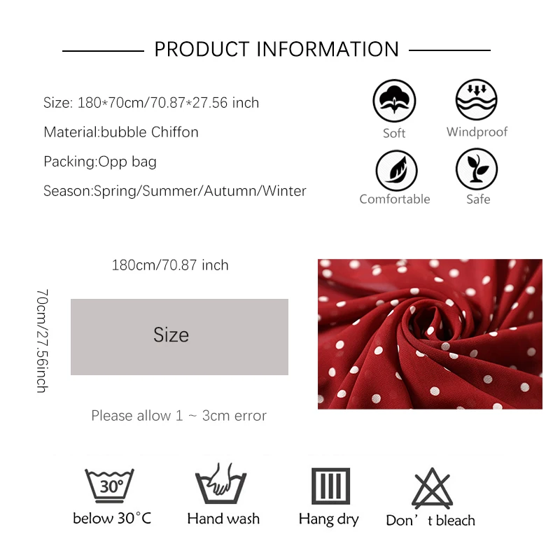 

2021 Fashion Bubble Chiffon Scarf Hijab Women Long Solid Polka Dot Bandana Muslim Headscarves Shawl Wrap Foulard 180cm*70cm