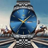 ailang 2022 fashion blue dial stainless steel mens mechanical watch waterproof luminous week calendar automatic watches 8518