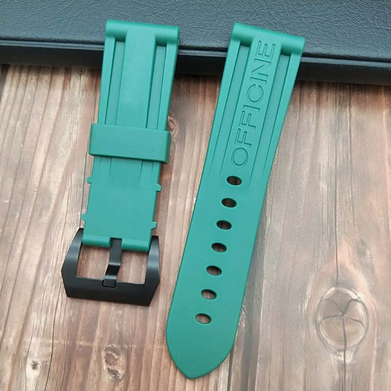 24green BLK 24 мм 26 мм черный белый оранжевый Камуфляж красный синий зеленый серый мягкий водостойкий резиновый ремешок для часов для panerai ремень, булавка, пряжка бесплатный инструмент - Цвет ремешка: 24green BLK