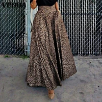 women long maxi skirts vonda 2021 summer high waist leopard print skirts with pockets ladies beach streetwears s