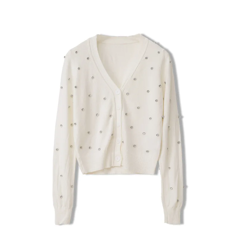 

2020 Autumn Elegant Luxury Design V-Neck Knitted Cardigan Cusual Women Fashion Coat Balck White Long Sleeve Top Femmes Sweaters