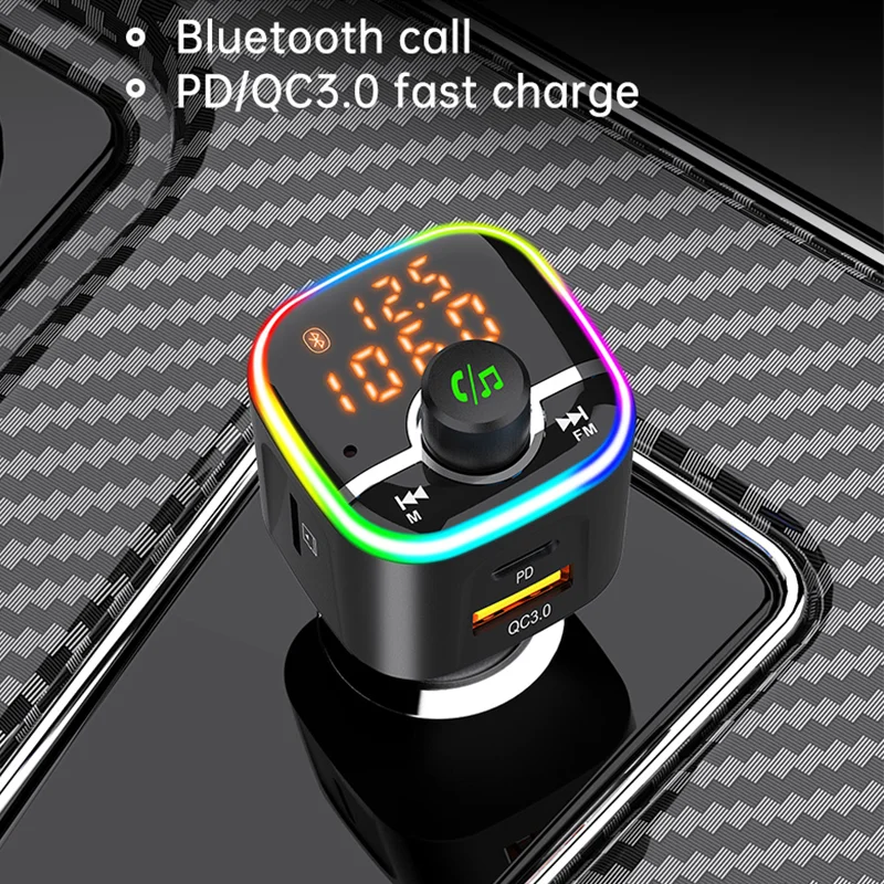 

CDEN car mp3 player FM transmitter bluetooth lossless music bluetooth hands-free call USB QC3.0 PD18W car charger ambient light