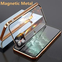 double sided glass magnetic metal phone case for iphone 11 12 mini pro max x xs max xr with camera lens protection magnet cover