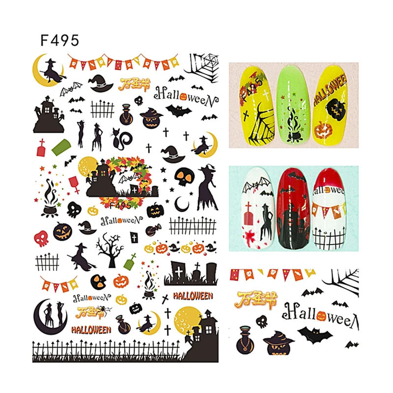 

10PCS Halloween Nail Art Sticker Pumpkin Lantern Ghost Nail Slider Rose Flower Butterfly Skull Nail Art Decoration Decal