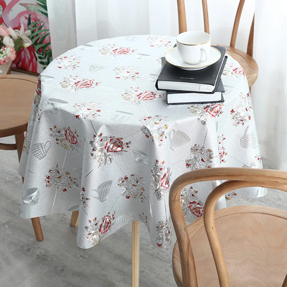 

PVC Small Round Table Tablecloth Oil-Proof Disposable Anti-Scald Chinese Printing Plastic Desk Coffee Table Modern Table Runner