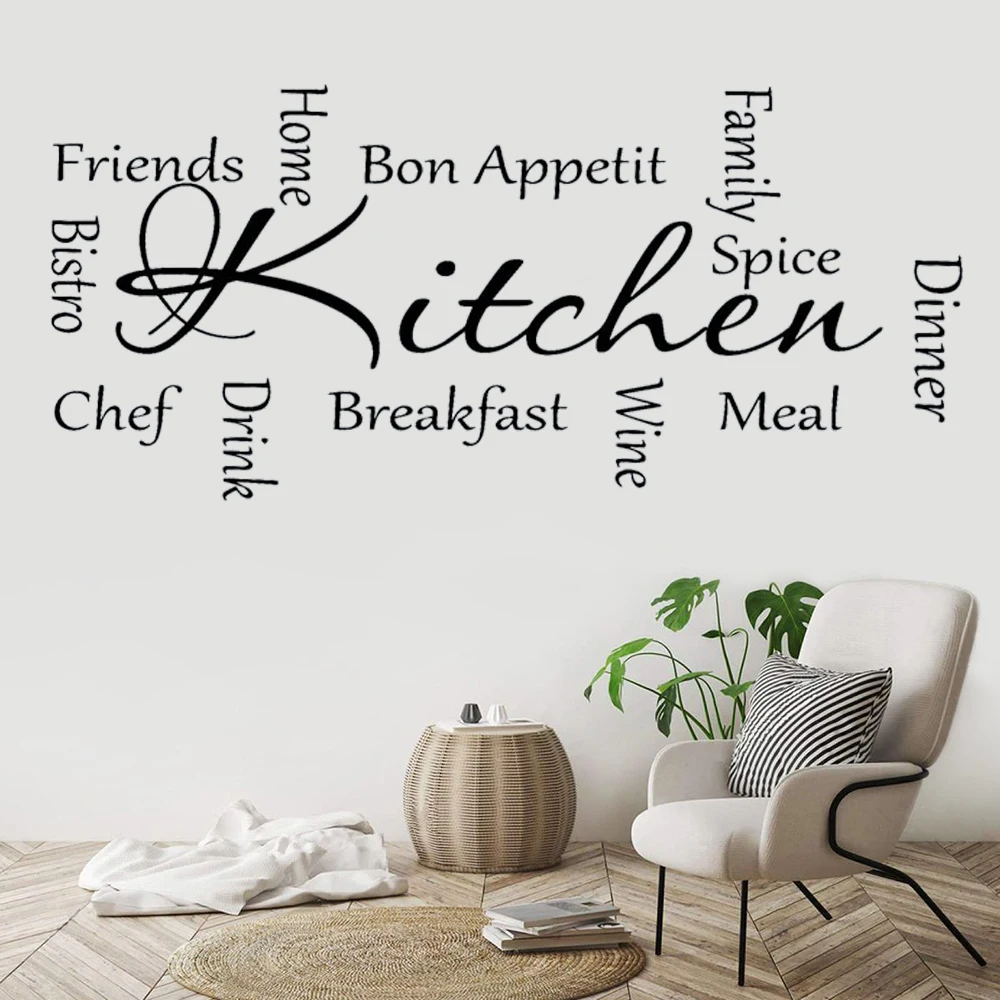 

Kitchen Words Dinner Wine Bon Appetit Wall Stickers Quotes Vinyl Modern Art Home Decor Murals Removable Decals Decoration DW8610