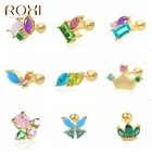 Женские маленькие серьги-гвоздики ROXI, с короной, луной, звездой, молнией, созвездием, 925 пробы, Серебряный пирсинг