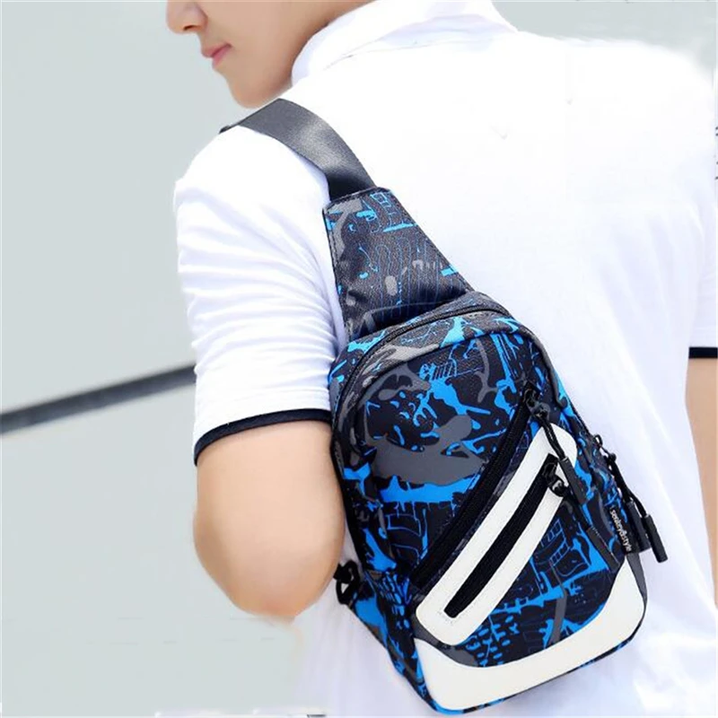 

2021 New Men's Chest Bags Waterproof Oxford Cloth Cross-body Bag with Headphone Hole USB Charging Bag Summer