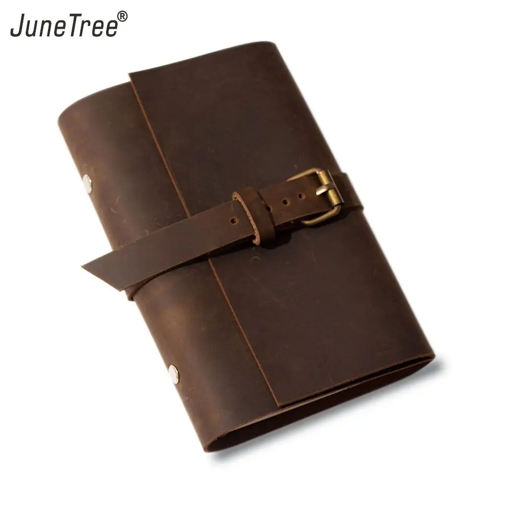 

Junetree Rings Binder Notebook Vintage Genuine Leather A6 Diary Travel Journal Planner Sketchbook Agenda School Birthday Gift