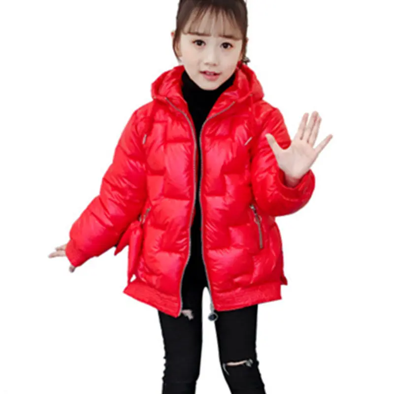 

Детская школьная зимняя куртка для девочек Черная, красная, розовая однотонная парка с капюшоном одежда подростка повседневное плотное пал...