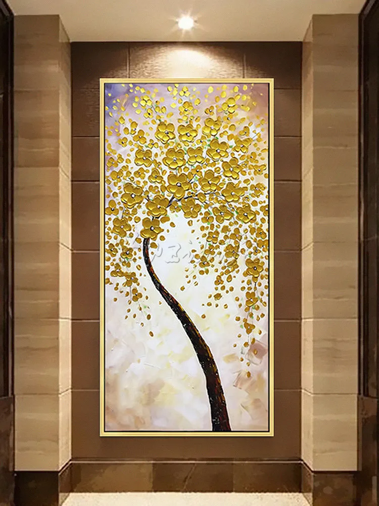 Koop Handgemaakte Olieverf Op Canvas 3D Textuur Gouden Boom Bloem Wall Art Foto Voor Woonkamer Paletmes Verfrissende Hoom Decor