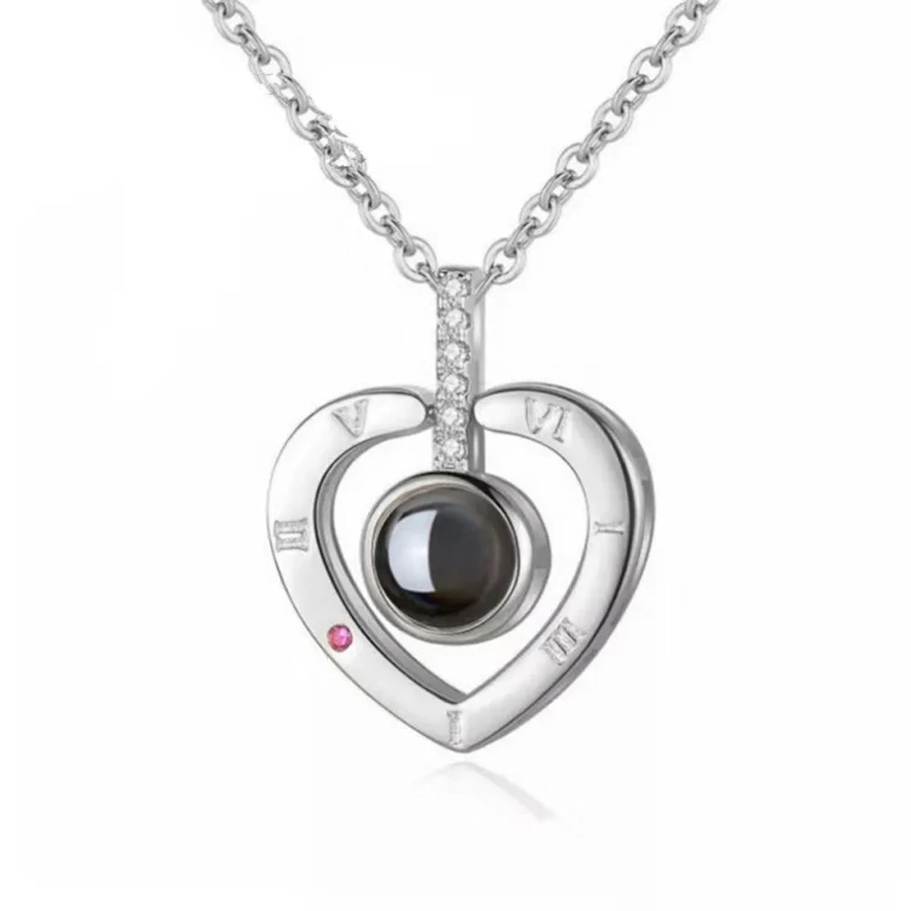 silver heart Модное ювелирное ожерелье в форме сердца с 100 языком I Love You, подвеска из нержавеющей стали, подарок на день Святого Валентина, ожерелье для женщин - Окраска металла: silver heart