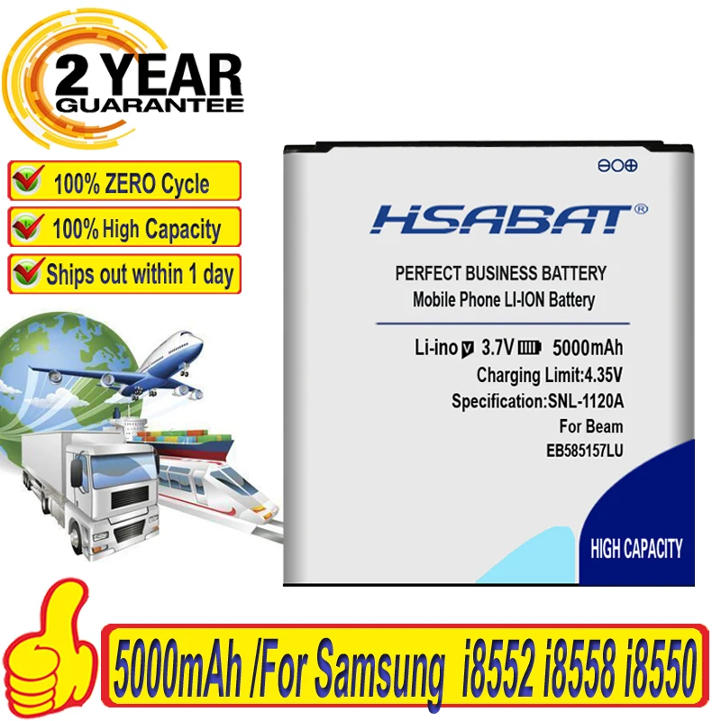 Аккумулятор 5000 мАч для Samsung Galaxy beam Win EB585157LU i8552 i8558 i8550 i869 i8530 E500 GT I8530 i437 G3589|batteries