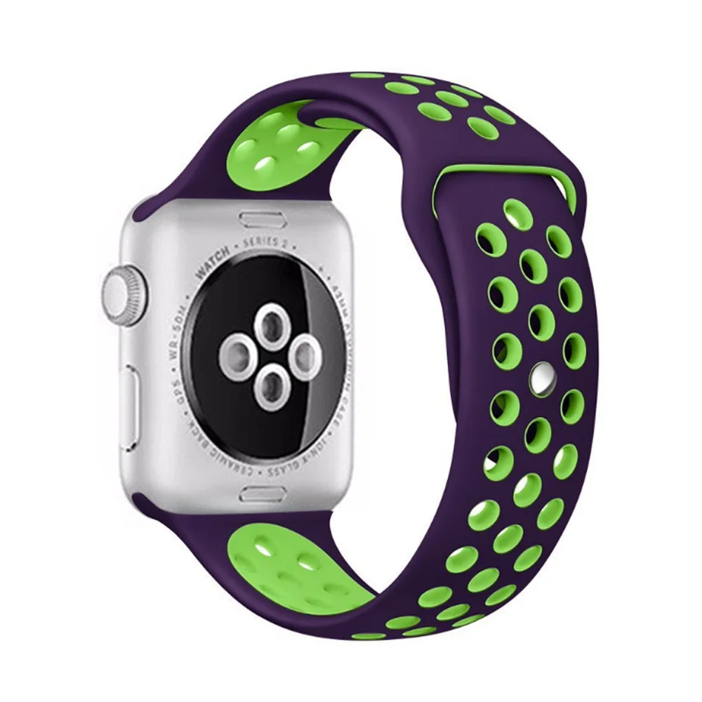 High quality 42mm 38mm 40mm 44mm strap for iphone watch band sports link Bracelet for Apple Watch band Silicone series 5 4 3 2 1 - Цвет ремешка: Purple with green