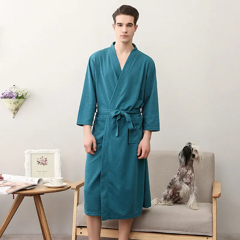 Lovers Summer Water Absorption Fashion Towel Bath Robe Men Sexy Kimono Waffle Bathrobe Mens Plus Size Dressing Gown Male Robes