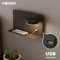 Homhi Led Wall Lamp With Usb Charging Designer Sconce Interface Shelf Corridor Aisle Lighting Living Room Bedroom HWL-143