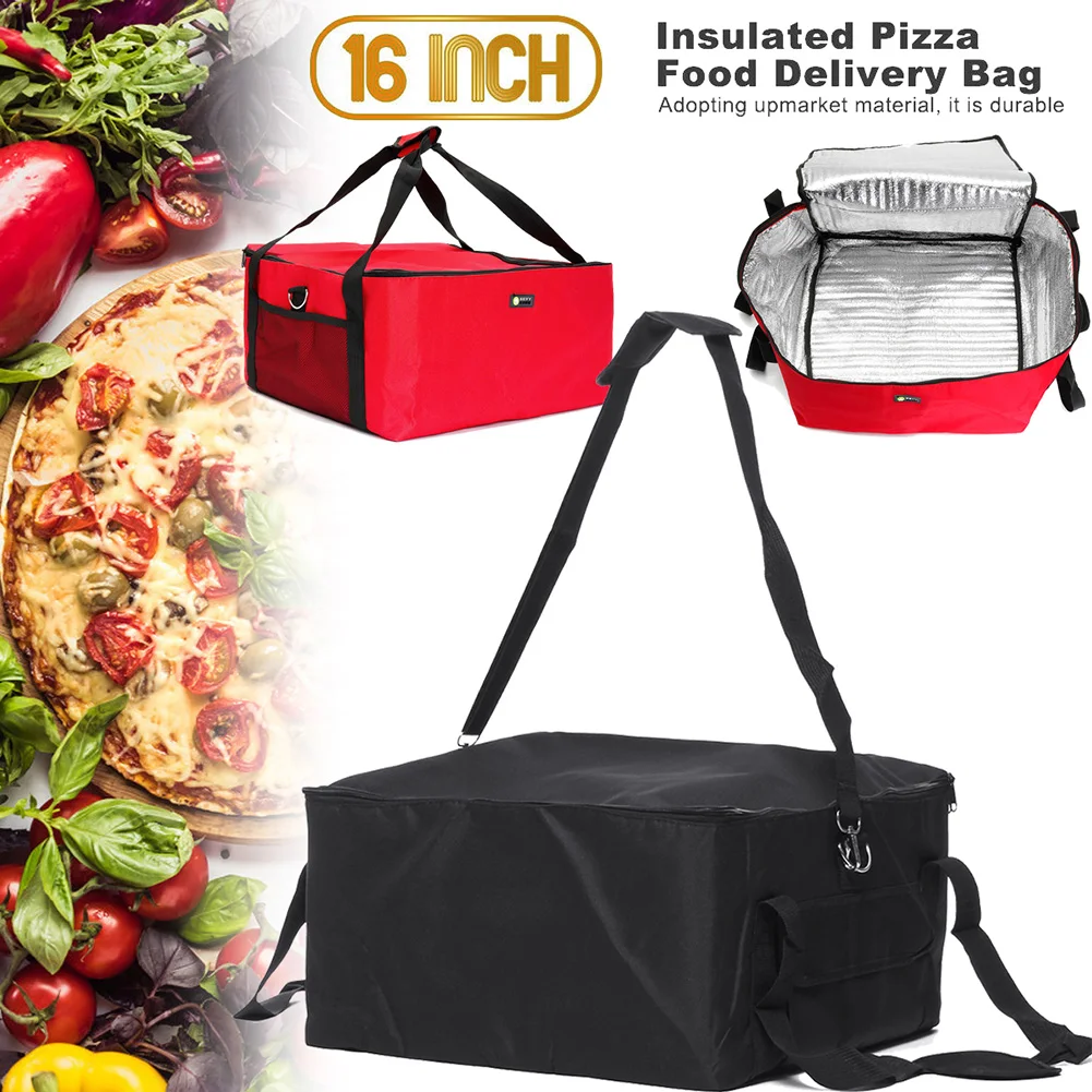 

16 Inch Box Pizza Delivery Bag Thermal Container Strength Storage Durable Holder Fresh Food Red Portable Oxford Cloth Insulated