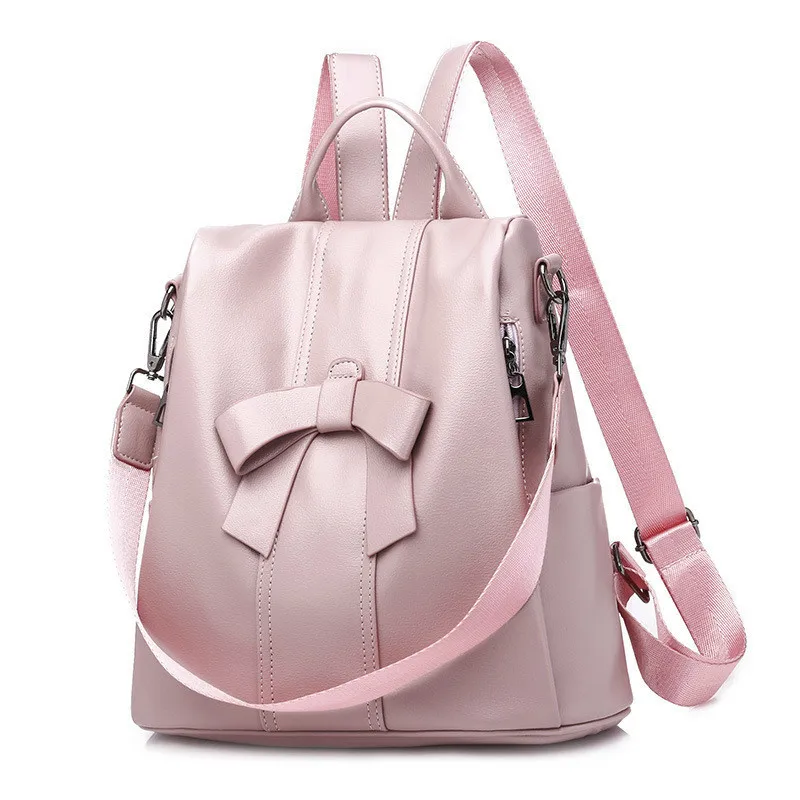 

Fashion Women PU Leather Shoulder Bags Ladies Travel Backpack Bag Casual Solid Bow Daily Softback Large Capacity