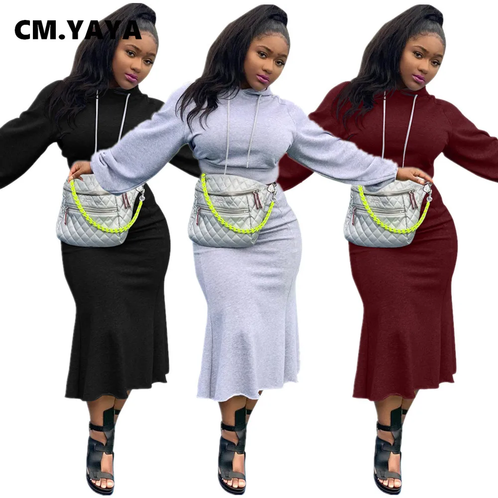 Женский осенне-зимний комплект одежды CM.YAYA из двух предметов топ с капюшоном и