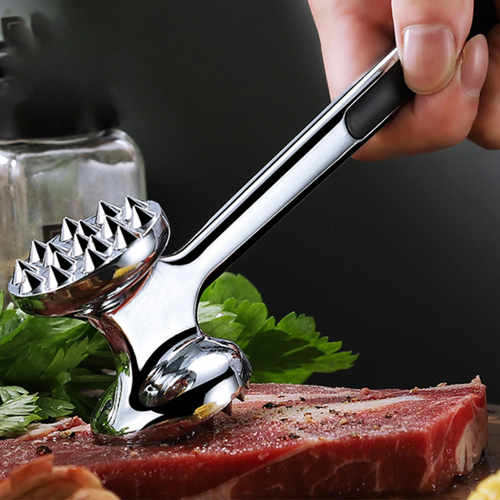 

1 piece of household stainless steel meat tenderizer portable steak tenderizer double-sided pork beef meat hammer kitchen tool