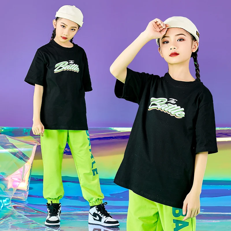 

Girls Hip Hop Street Dance Clothes Children Loose Short Sleeves Pants Jazz Dancing Costumes Stage Wear Performance Suits WD0015