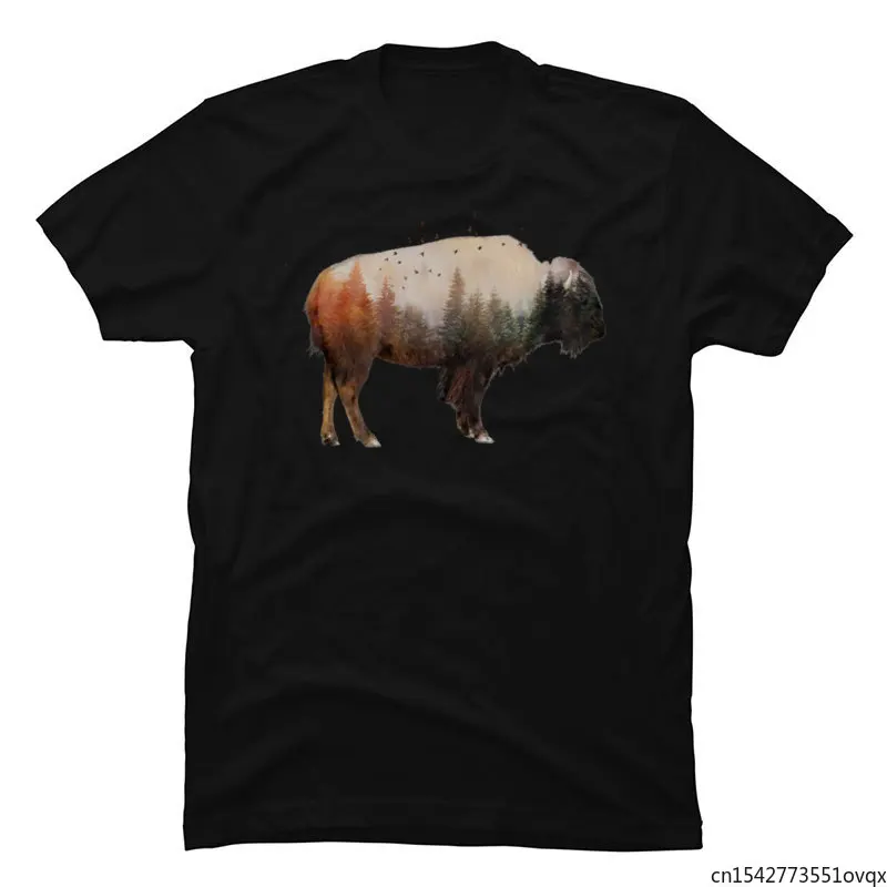

Printed T Shirt Bison Mountain Hill Landscape Discount Black Tshirt ClassicMens T Shirt Cutsom