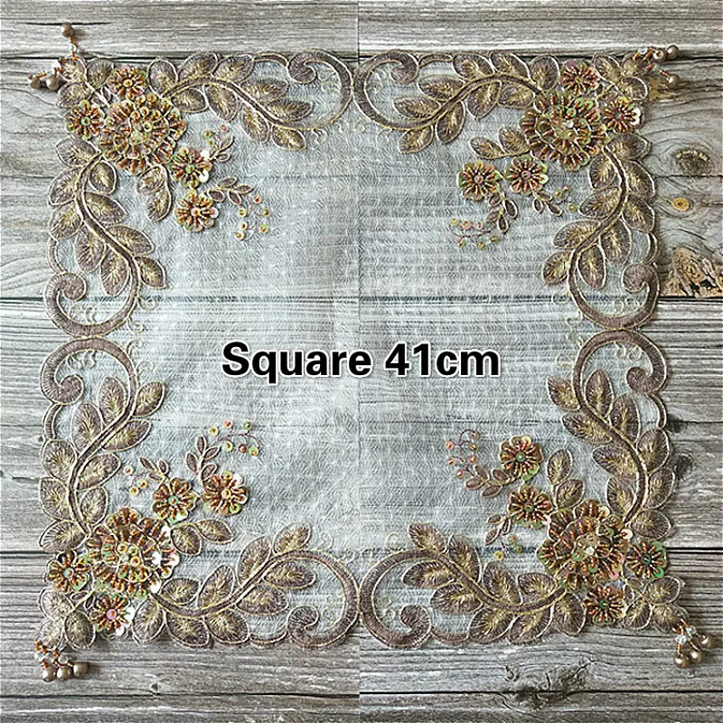 

Vintage Lace Beaded Pendant Square Coffee Table Mat Vase Telephone Jewelry Box Cover Cloth Bedroom Study Classical Decoration