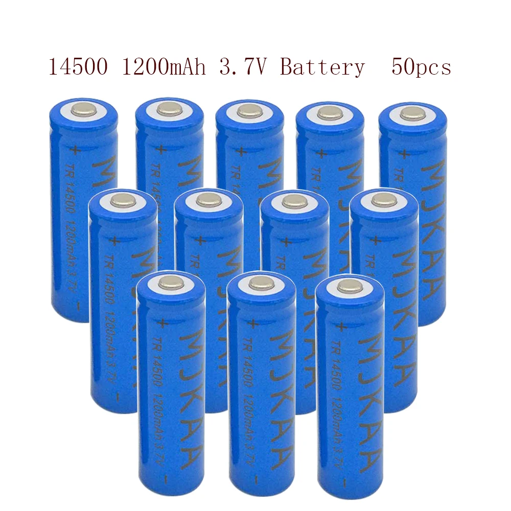 

50pcs AA 14500 3.7V 1200mAh Rechargeable Batteries Lithium Li-ion Battery Suitable for Laser Pointer LED Flashlight 2A