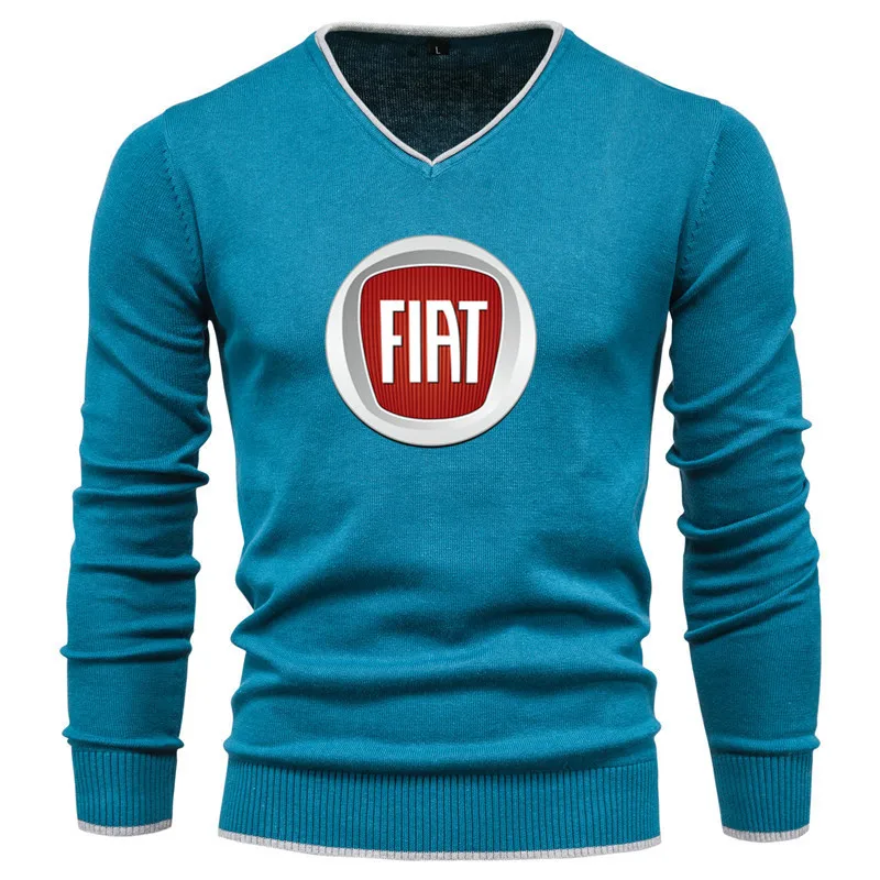 

2021 Autumn and winter men's trendy brand FIAT CAR logo round neck pullover fashion slim printed bottoming shirt tops men