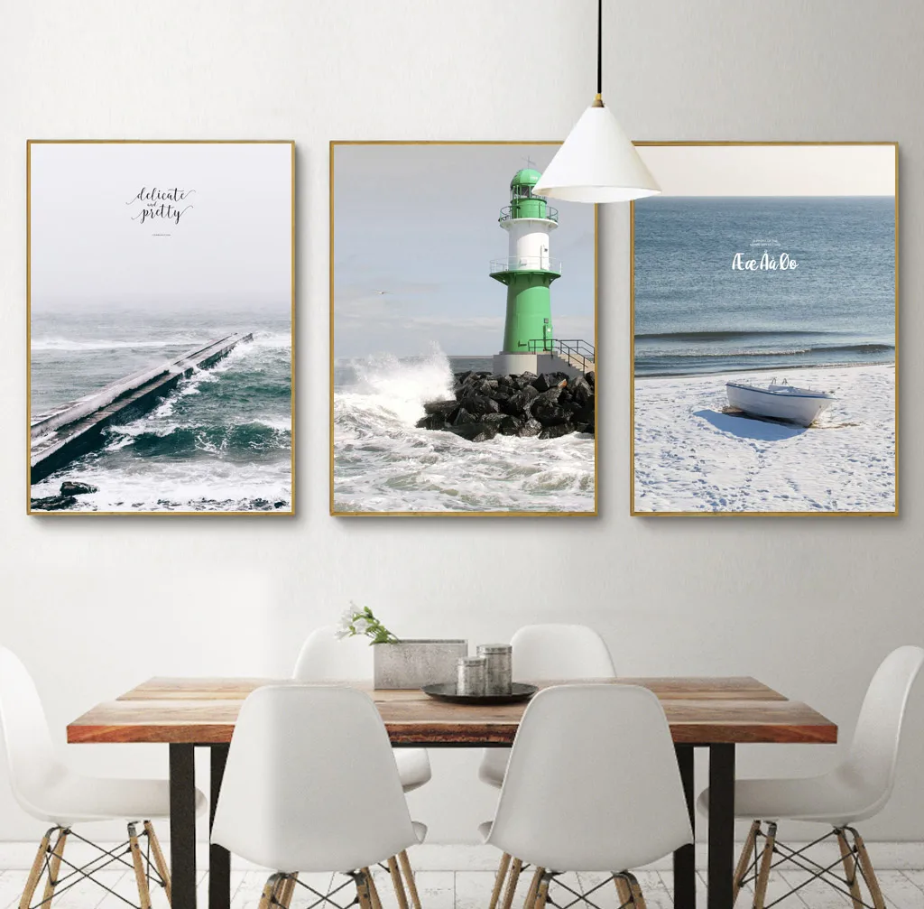 

Scandinavian Deer Lightship Sea Wall Poster Nordic Landscape Canvas Print Painting Contemporary Art Deco Picture