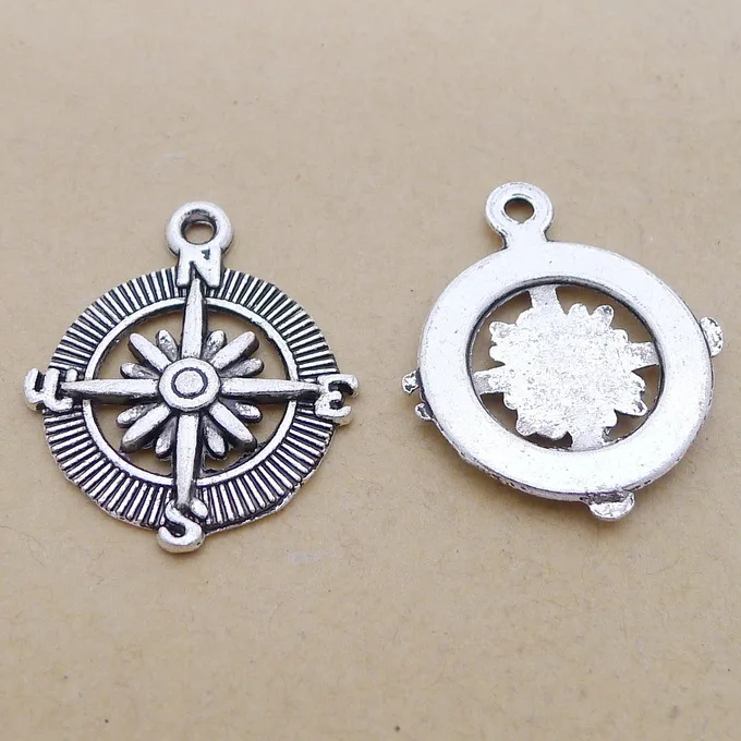 

6 pieces/lot 25*30mm Compass Charm Antique silver color Metal Necklace Pendant Bracelet Key chain accessory Diy handmade craft