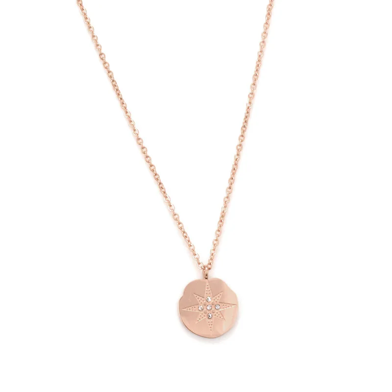 

YUN RUO Eight-pointed Star Compass Pendant Necklace Rose Gold Titanium Steel Jewelry Woman Christmas Gift Not Fade Drop Shipping
