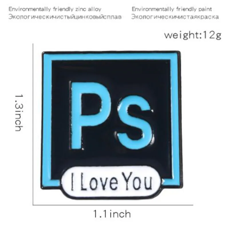 WKOUD PS AI Pr Au эмалированные булавки I Love You фотошоп значок на заказ Пастельная брошь