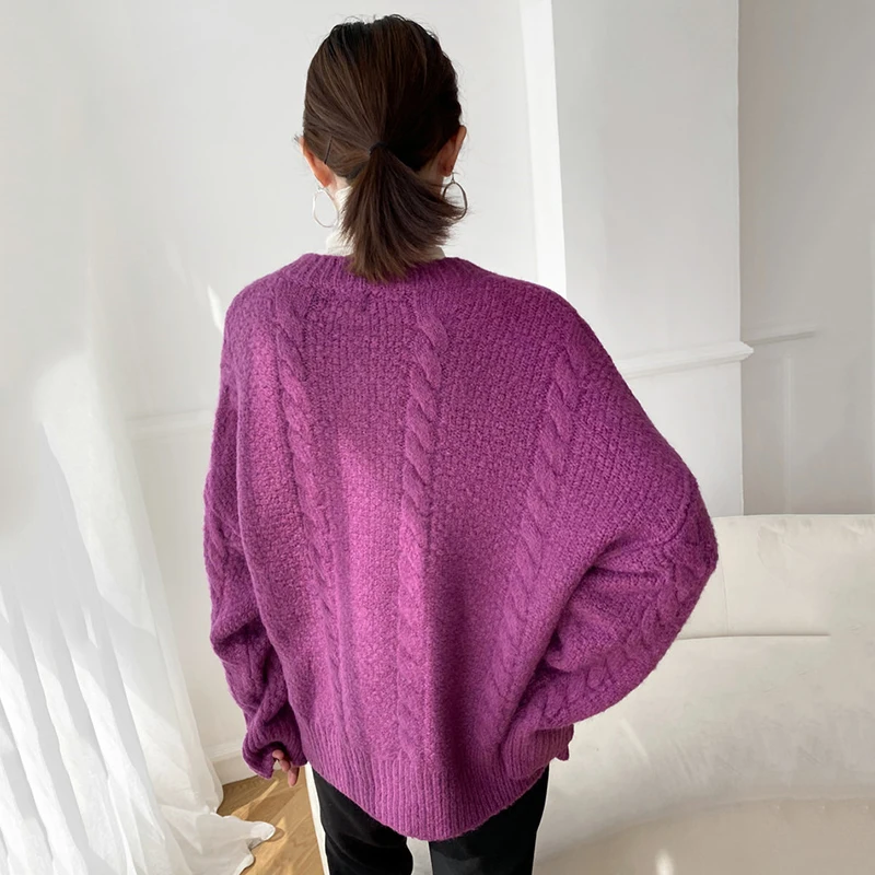 

[EAM] Big Size Twist Knitting Cardigan Sweater Loose Fit V-Neck Long Sleeve Women New Fashion Tide Autumn Winter 2021 1DD2687