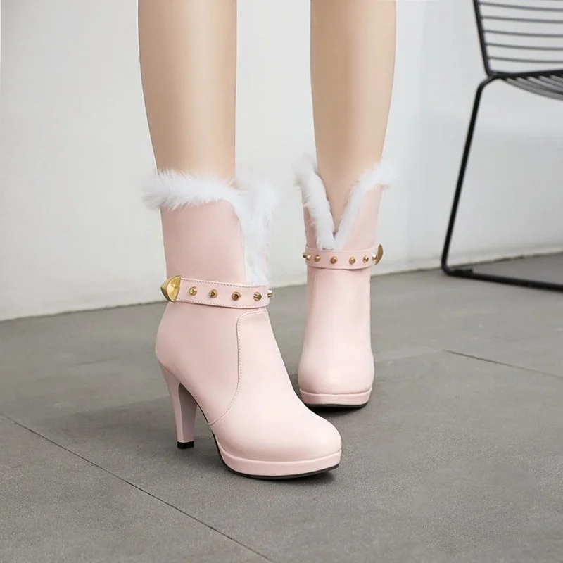

FXYCMMCQ Europe and The United States Casual Casual Boots High Round Head Square with Belt Buckle Female Winter 622-1