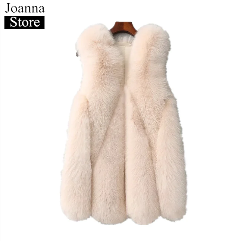 

Winter Women Faux Fox Fur Long Coat Furry Slim White Thick Faux Vest Teddy Bear Fluffy Jackets Plus Size Fake Fur Ladies Gilet