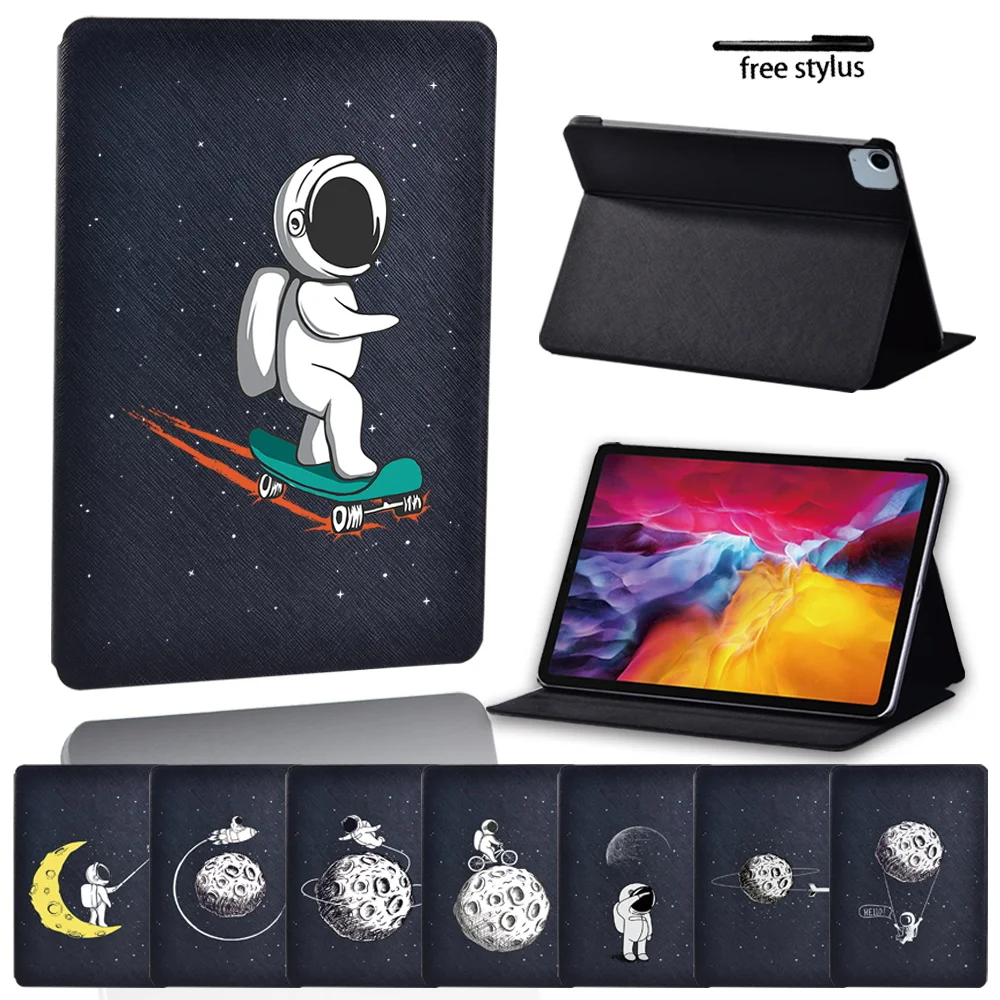 

Astronaut Pattern Cover Case for Apple IPad Air 4 2020 10.9 Inch High Quality Anti-fall Leather Stand Flip Tablet Case + Stylus