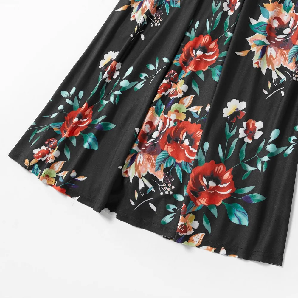 

Mother Daughter Dresses Short-Sleeve Floral Printed Matching Dress For Mom Daughter Tassels Baby Romper Family Look