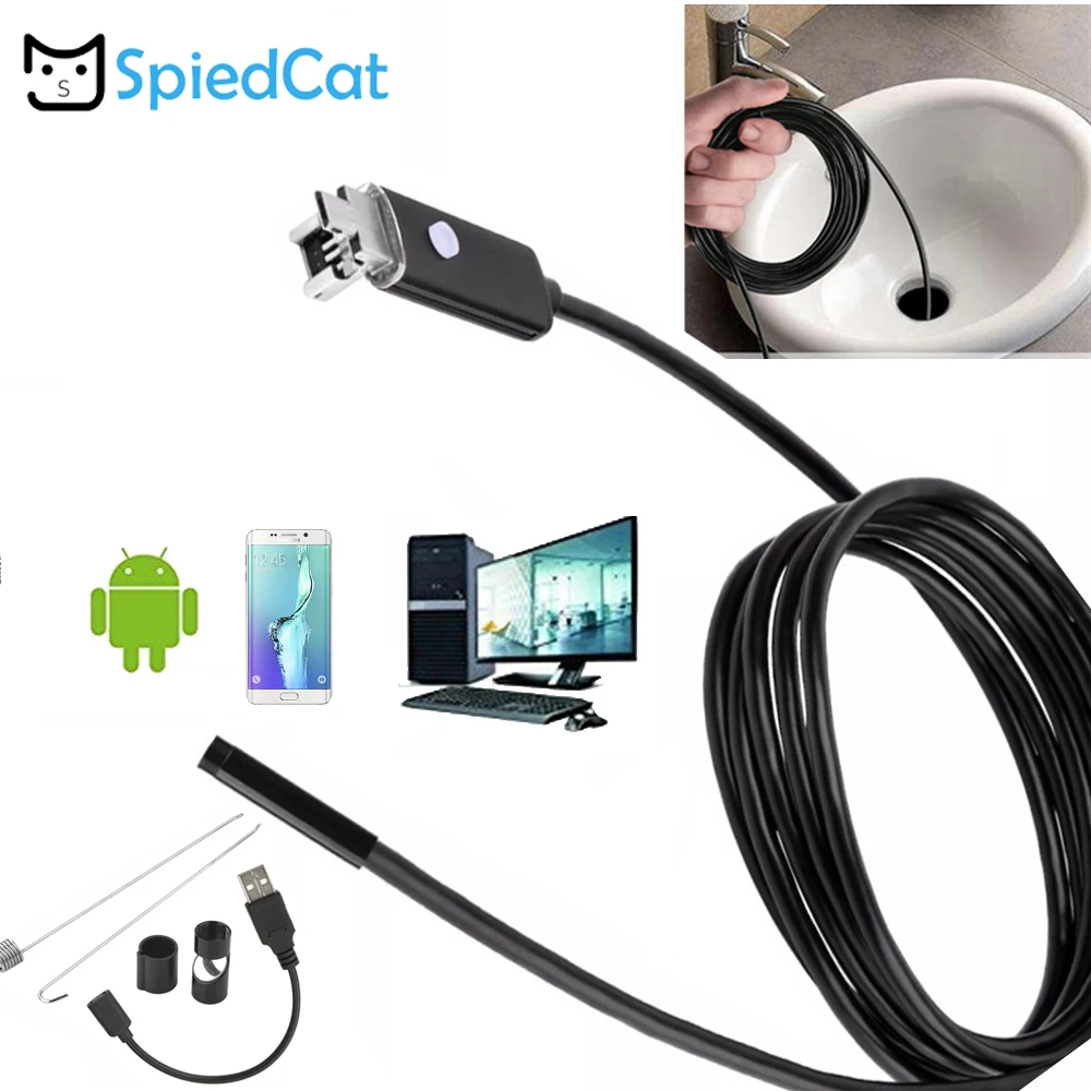 7 мм 6 светодиодный мини объектив 2in1 MicroUSB эндоскоп 1 м 2 5 10 мягкий кабель