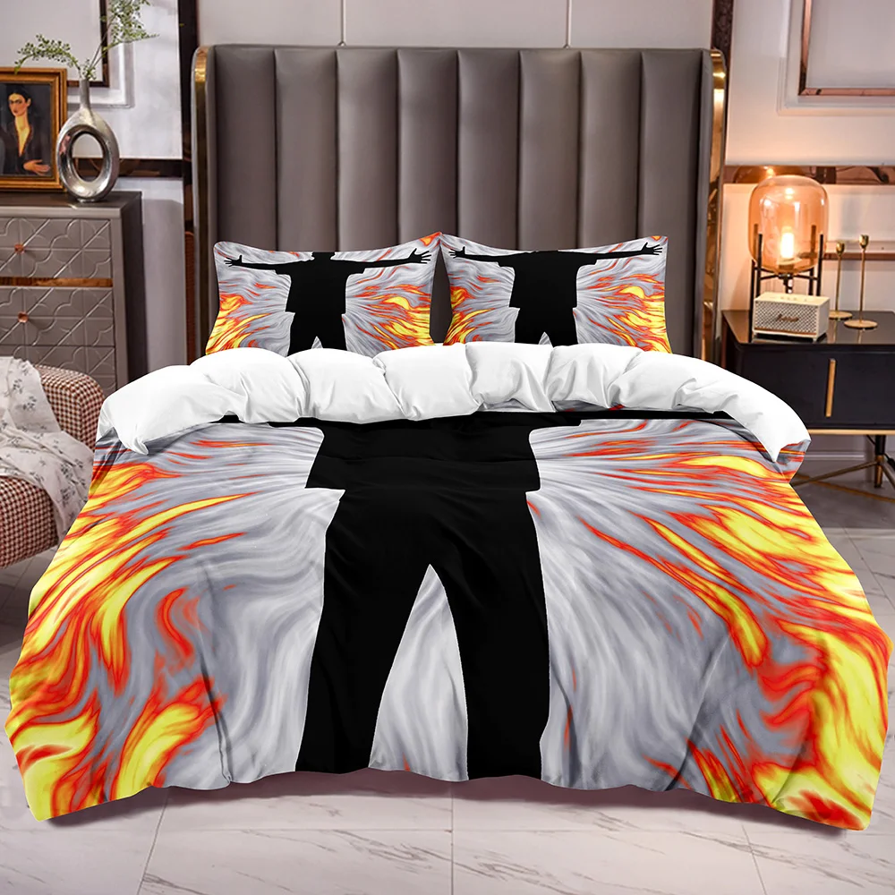 

Teens Bedding Cover with Flame Man Print White Reverse Comforter Cover Sets Zipper Closure Corner Ties