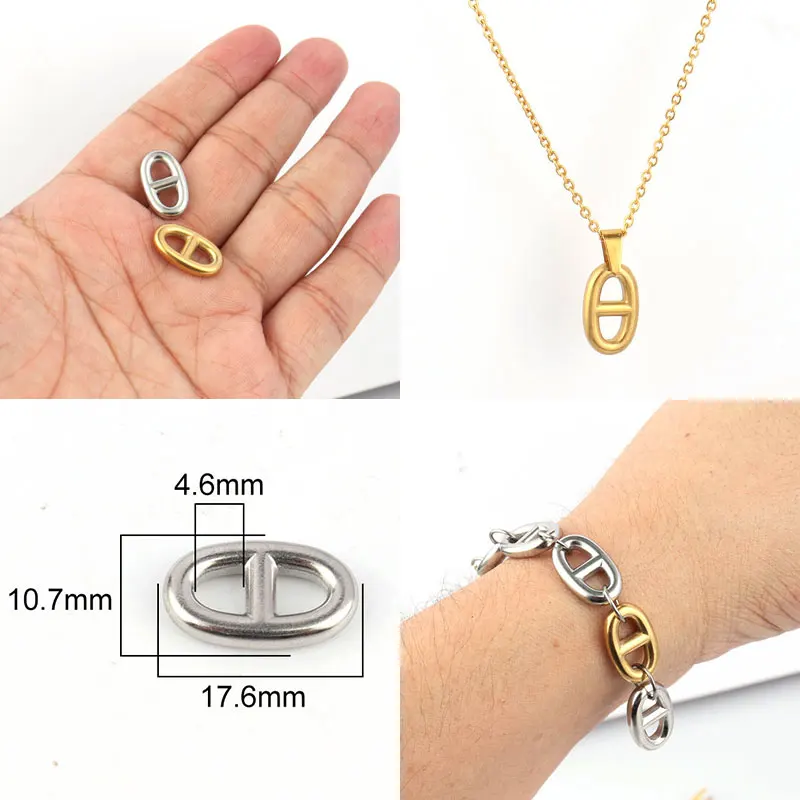 

5PCS Stainless Steel Pig Nose Charms Pendant Coffee Bean Part For DIY Jewelry Making Accessories Charm Bracelet Necklace Charms