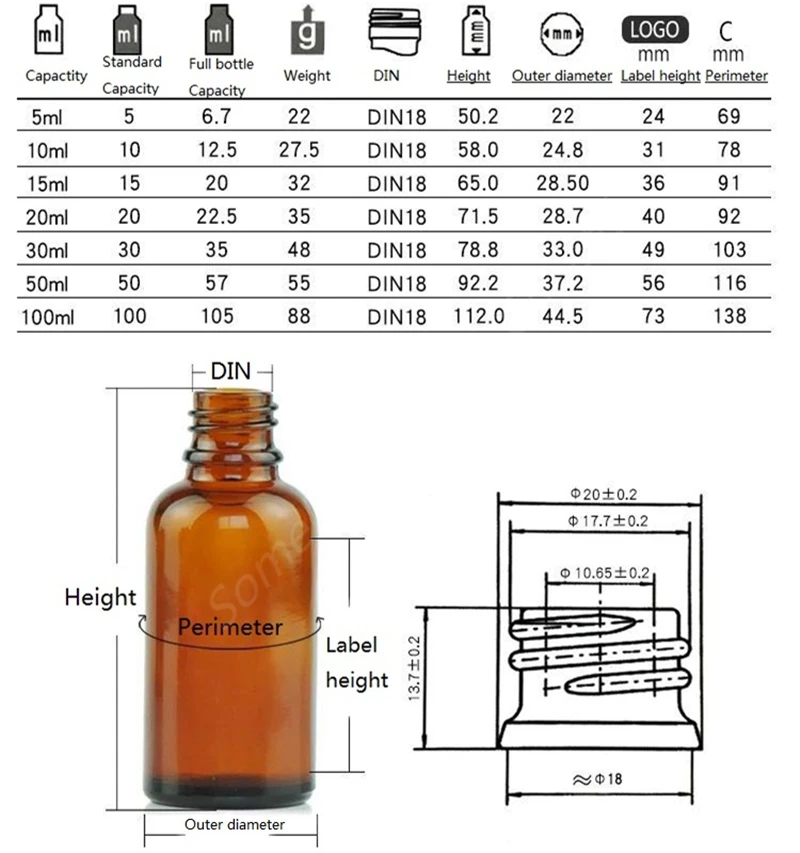 

10pcs Empty glass bottle Essential oil bottle 5ml 10ml 15ml 20ml 30ml 50ml 100ml wholesale DIN 18mm