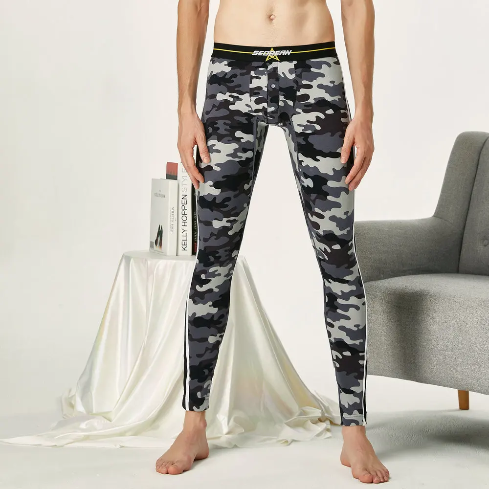 NEW BRAND SEOBEAN Autumn and winter Men's sexy Camouflage Side stripes cotton Long johns Low Rise Thermal Underpants Leggings