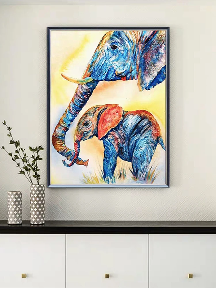 African Family Elephant Picture Handmade Animal Head Oil Painting Canvas Wall Decor Art Showpiece For Kids Bedroom | Дом и сад