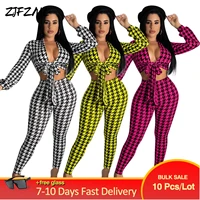 bulk items wholesale lots womens tracksuit print cleavage full sleeve crop tophigh waist bodycon trouser fall 2 piece outfits