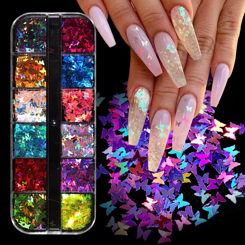 2020 Butterfly Nail Sequins Glitter Style Flakes Paillette Iridescent Maple Leaf Decoration 3d Art art | Красота и здоровье
