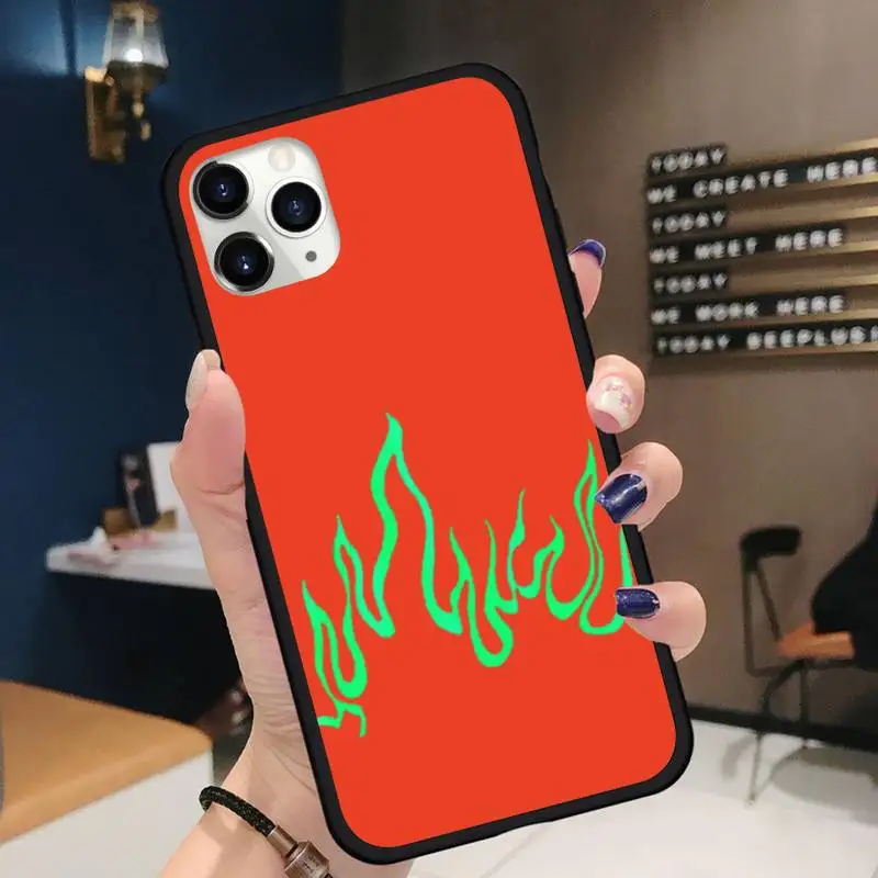 

Cool fire flame Green Red Phone Case for iPhone 11 12 pro XS MAX 8 7 6 6S Plus X 5S SE 2020 XR Soft silicone