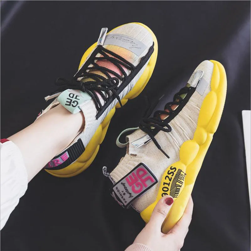 

INS Hot Summer New Clunky Sneaker Women Shoes 2019 Spring Flying and Weaving Breathable Reflective Thick Bottom Leisure Shoes